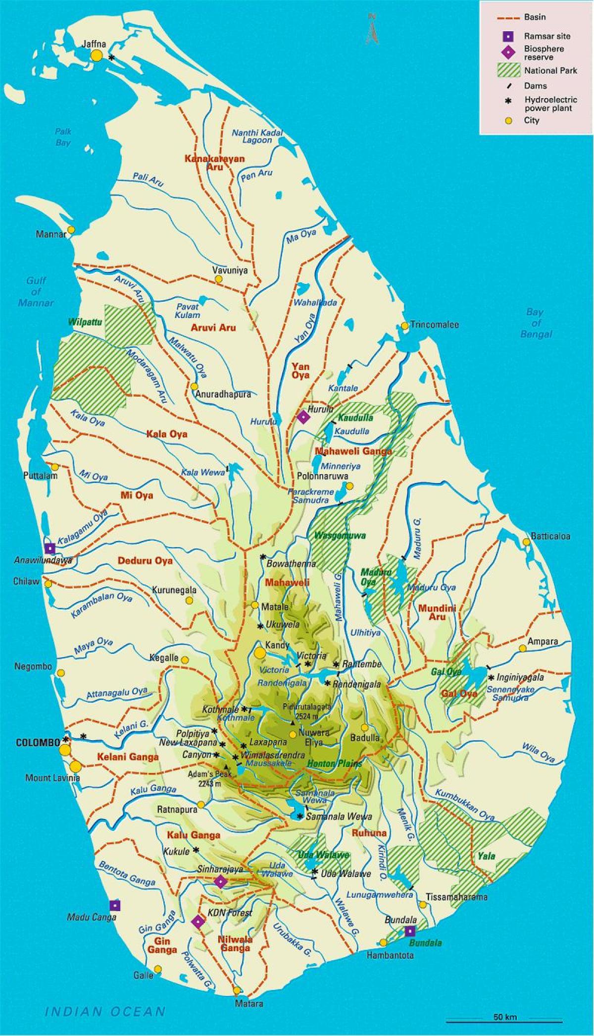 Реки Шри-Ланки карте в Тамил