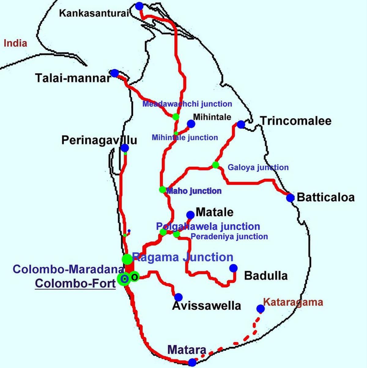поезда в Шри-Ланке карте