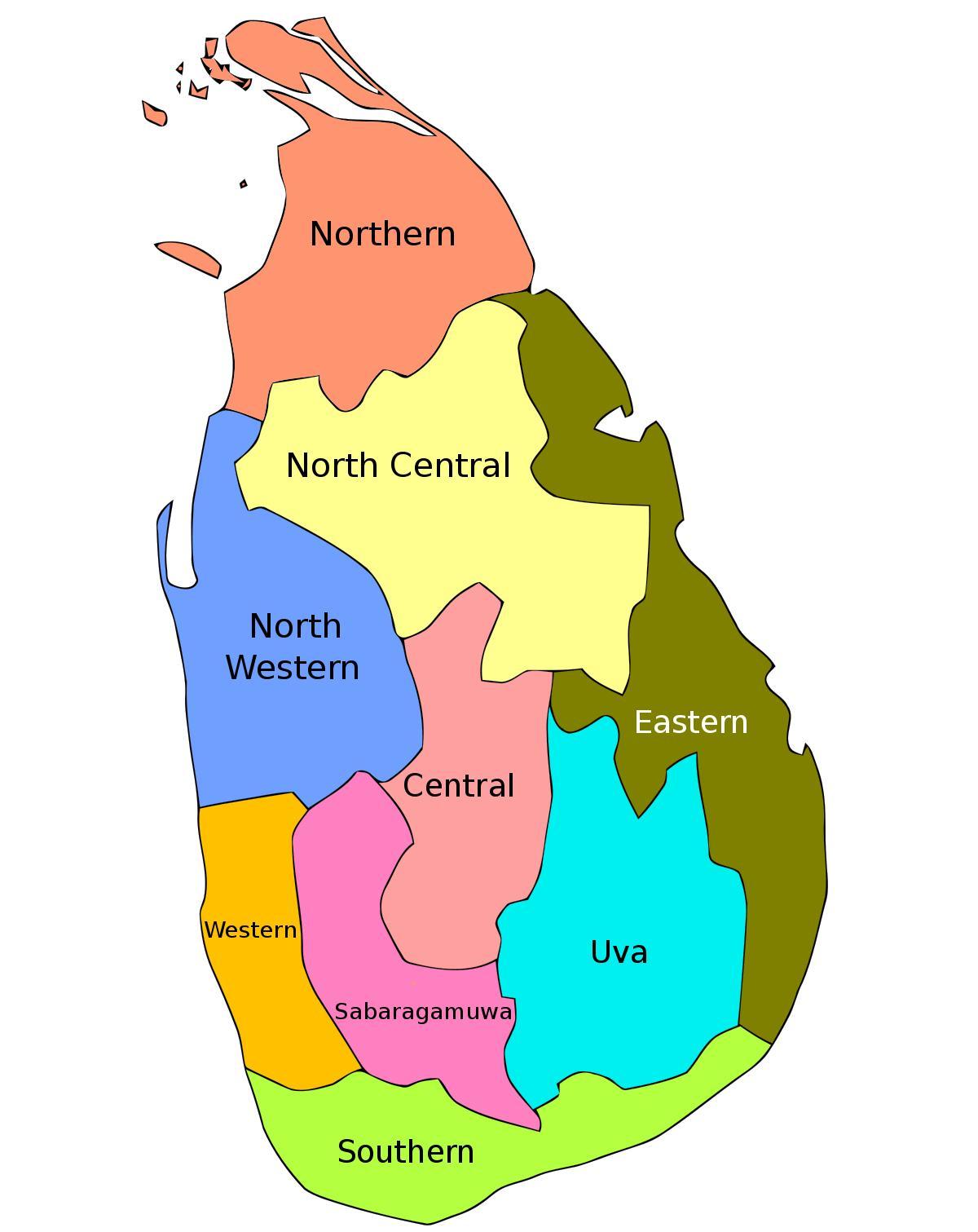 Провинций Шри-Ланки на карте