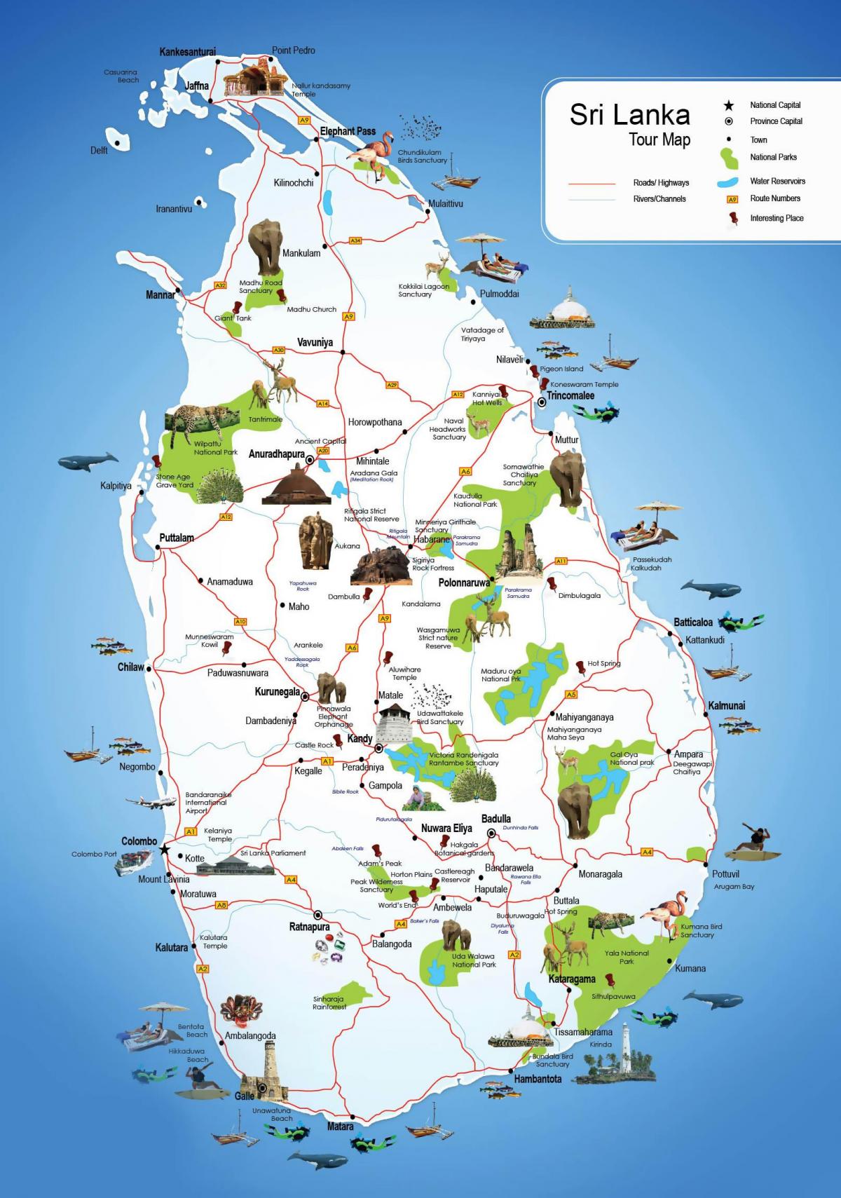 туристических мест на Шри-Ланке карте