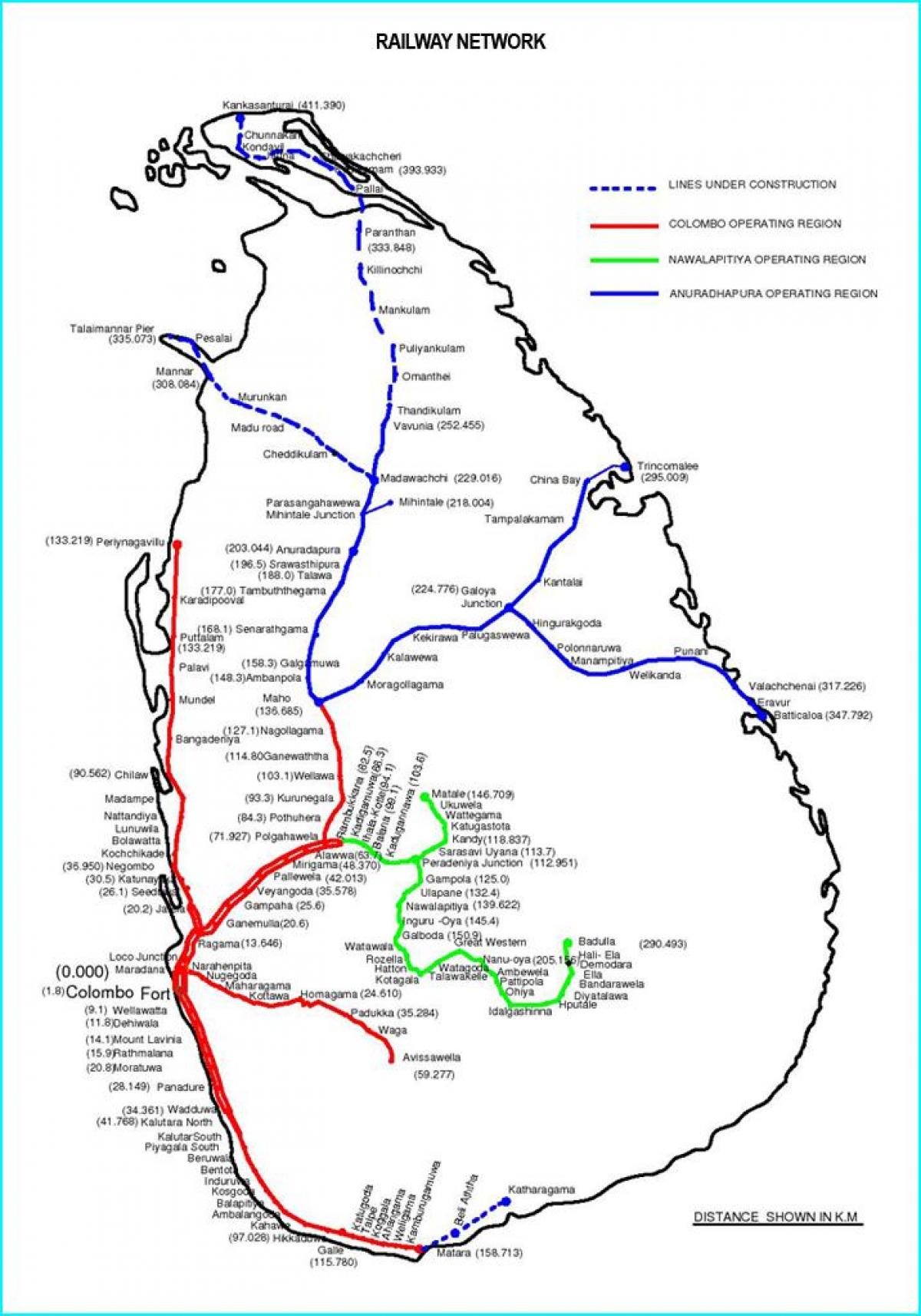 железнодорожный маршрут карте Шри-Ланки